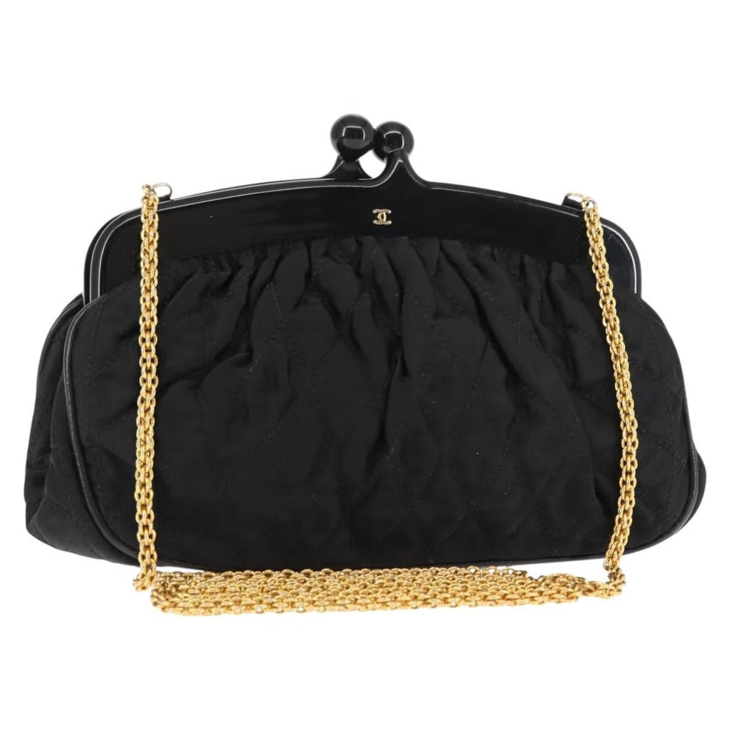Chanel Chain Clutch Canvas And Leather Black Satin Shoulder Bag Bag