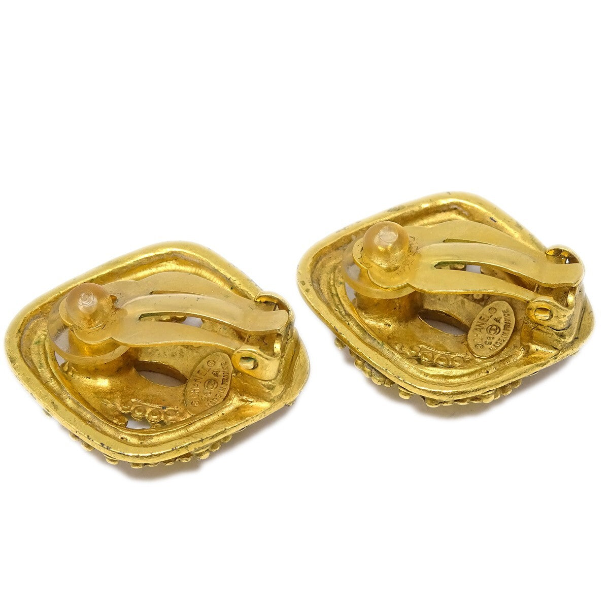 Chanel Cc Rhombus Clip-On Earrings Metal Gold Gold_Plated Earrings Jewelry