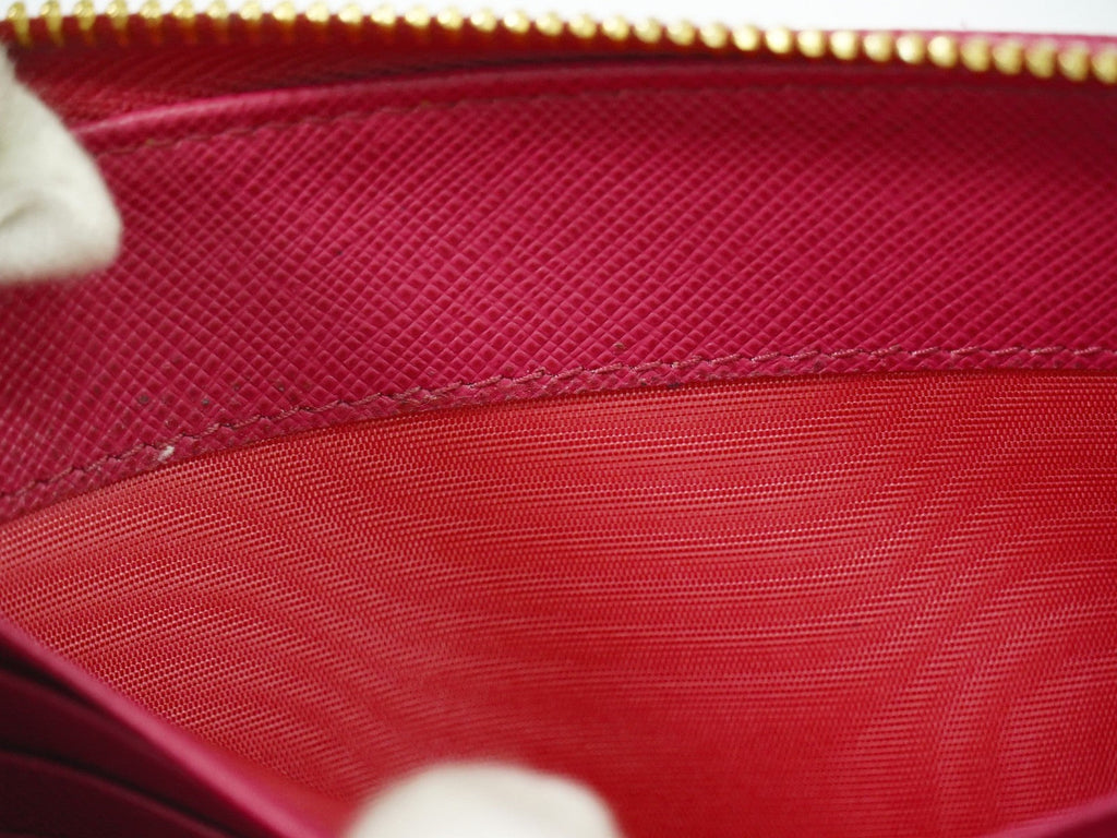 Prada Zip Around Tab Wallet Saffiano Leather Pink Leather Wallets Accessory