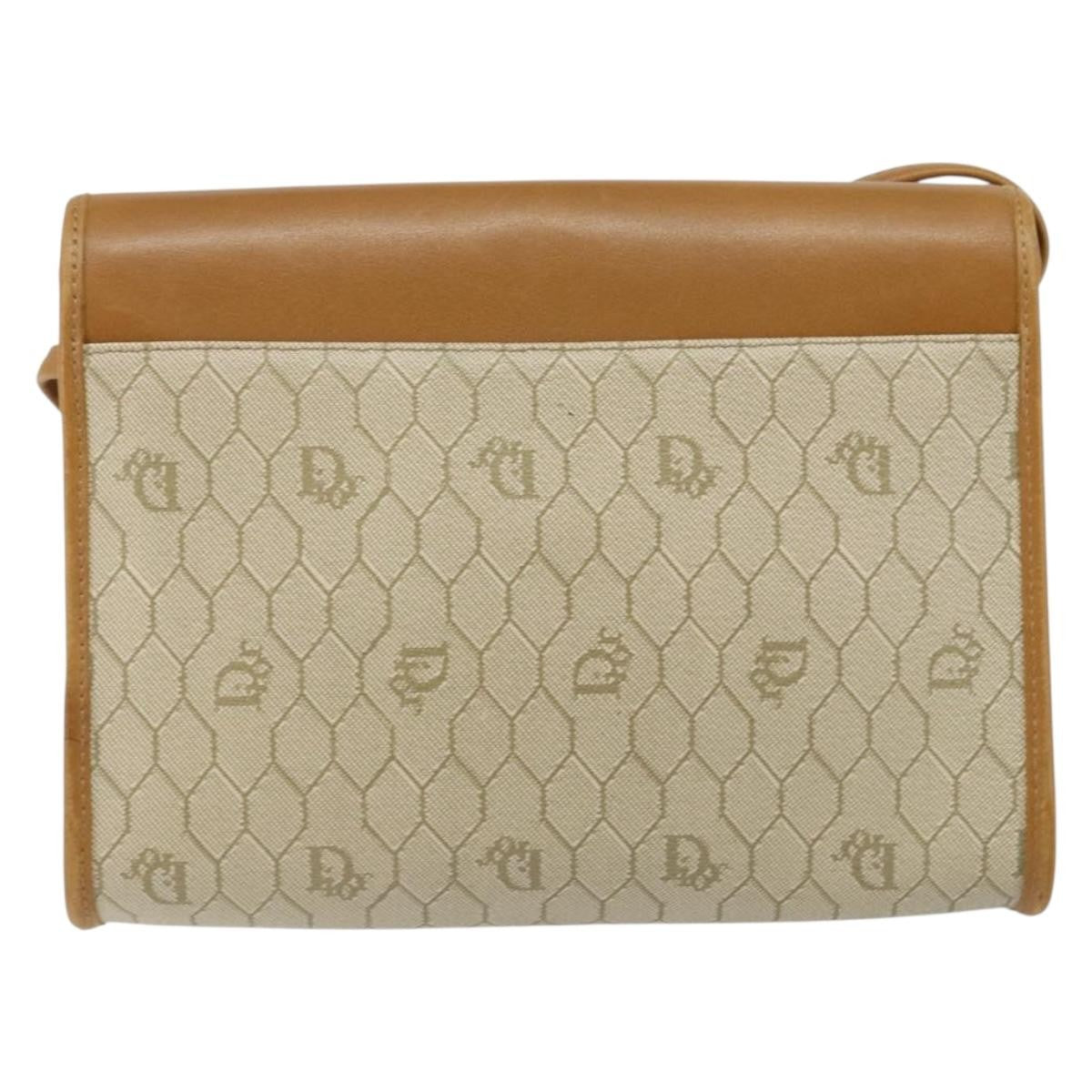 Christian Dior Vintage Honeycomb Flap Crossbody Bag Canvas And Leather Beige Canvas Shoulder Bag Bag (Pre-Owned)