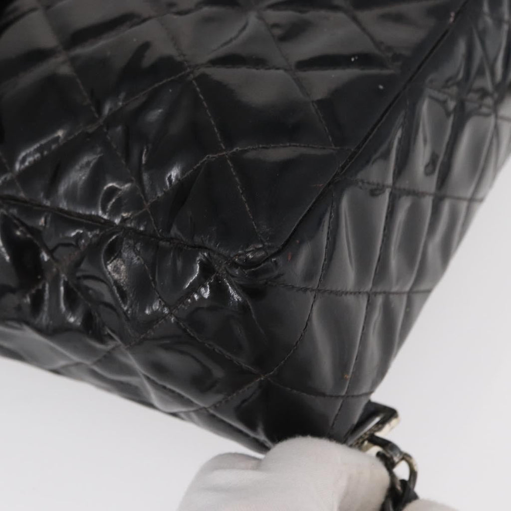 Chanel Vintage Square Flap Backpack Enamel Black Patent_Leather Backpack Bag