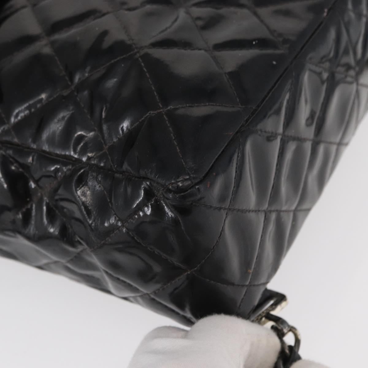 Chanel Vintage Square Flap Backpack Enamel Black Patent_Leather Backpack Bag