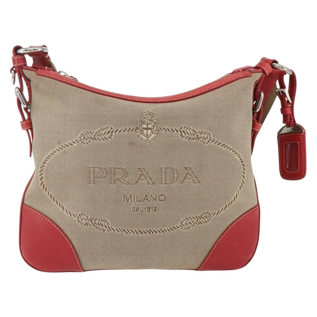 Prada Logo Zip Crossbody Bag Canvas Beige Canvas Shoulder Bag Bag
