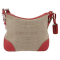 Prada Logo Zip Crossbody Bag Canvas Beige Canvas Shoulder Bag Bag