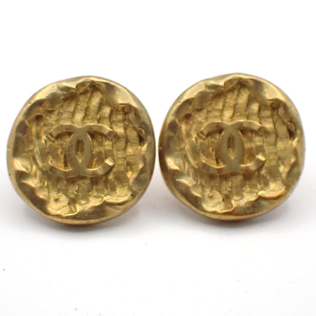 Chanel Vintage Cc Round Button Clip-On Earrings Metal Gold Gold_Plated Earrings Jewelry