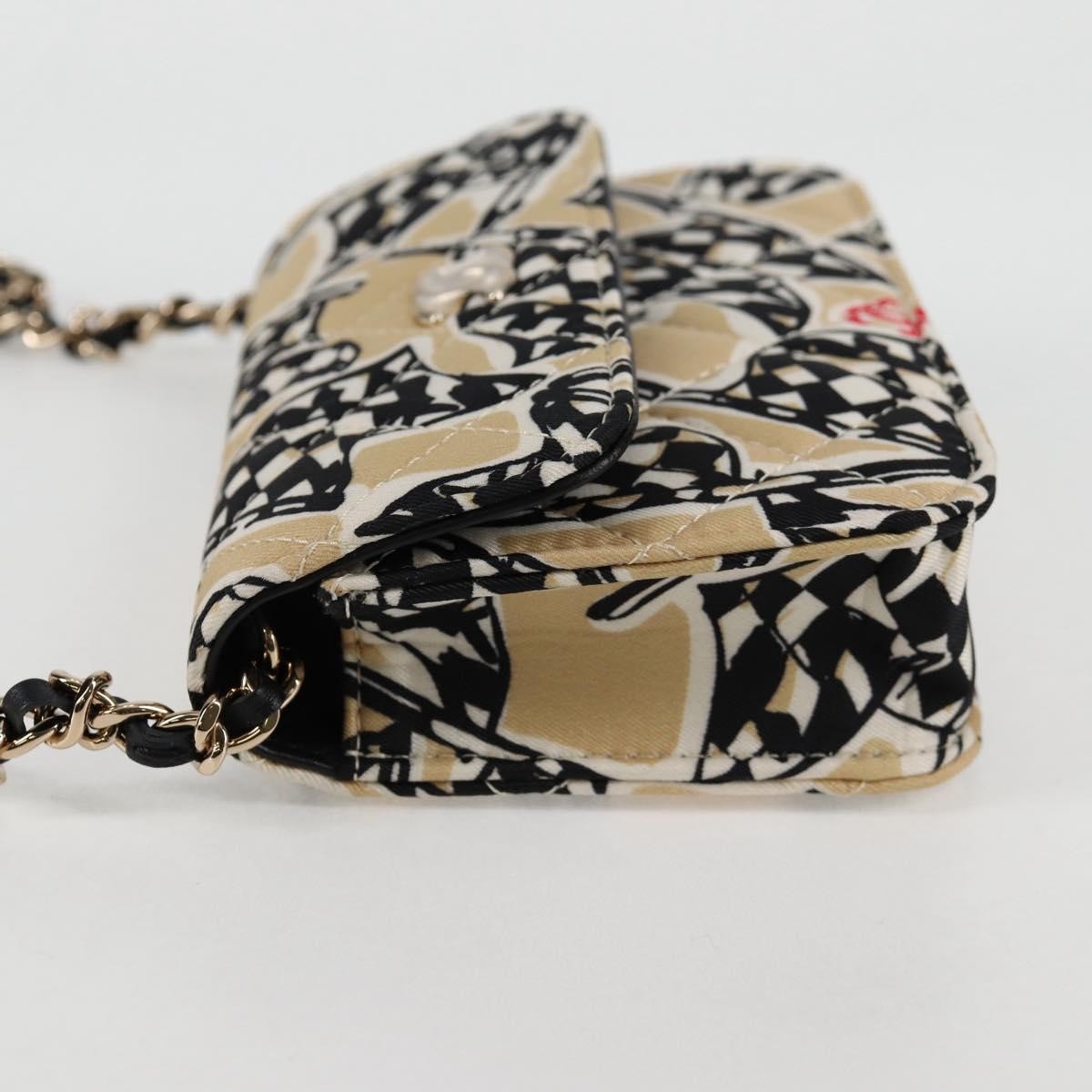 Chanel Flap Card Holder On Chain Quilted Printed Canvas Beige Nylon Shoulder Bag Bag