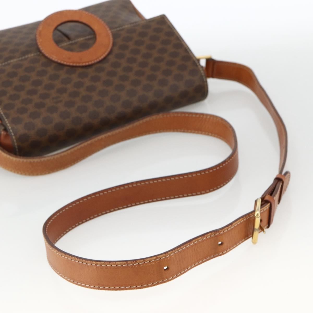 Celine Vintage Macadam Circle Logo Shoulder Bag Canvas And Leather Brown Canvas Shoulder Bag Bag
