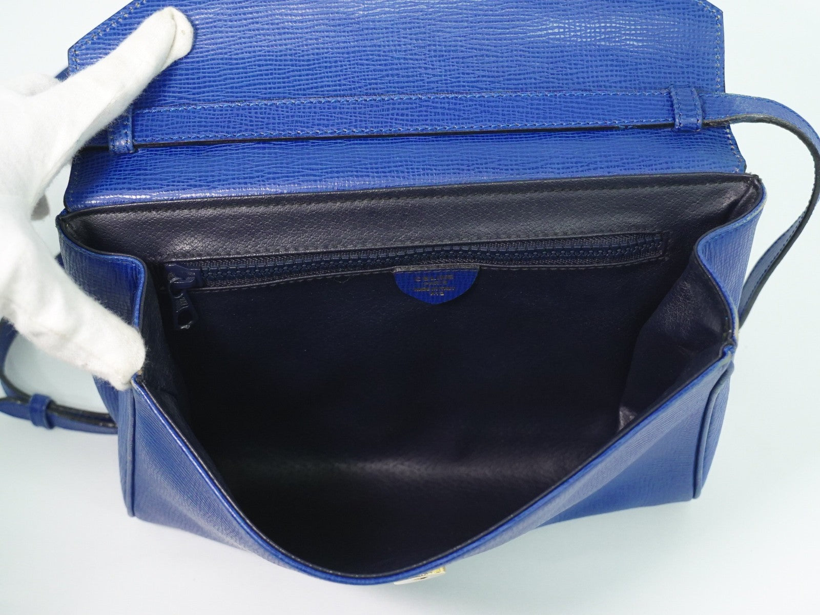 Celine Circle Logo Shoulder Bag Leather Blue Leather Shoulder Bag Bag