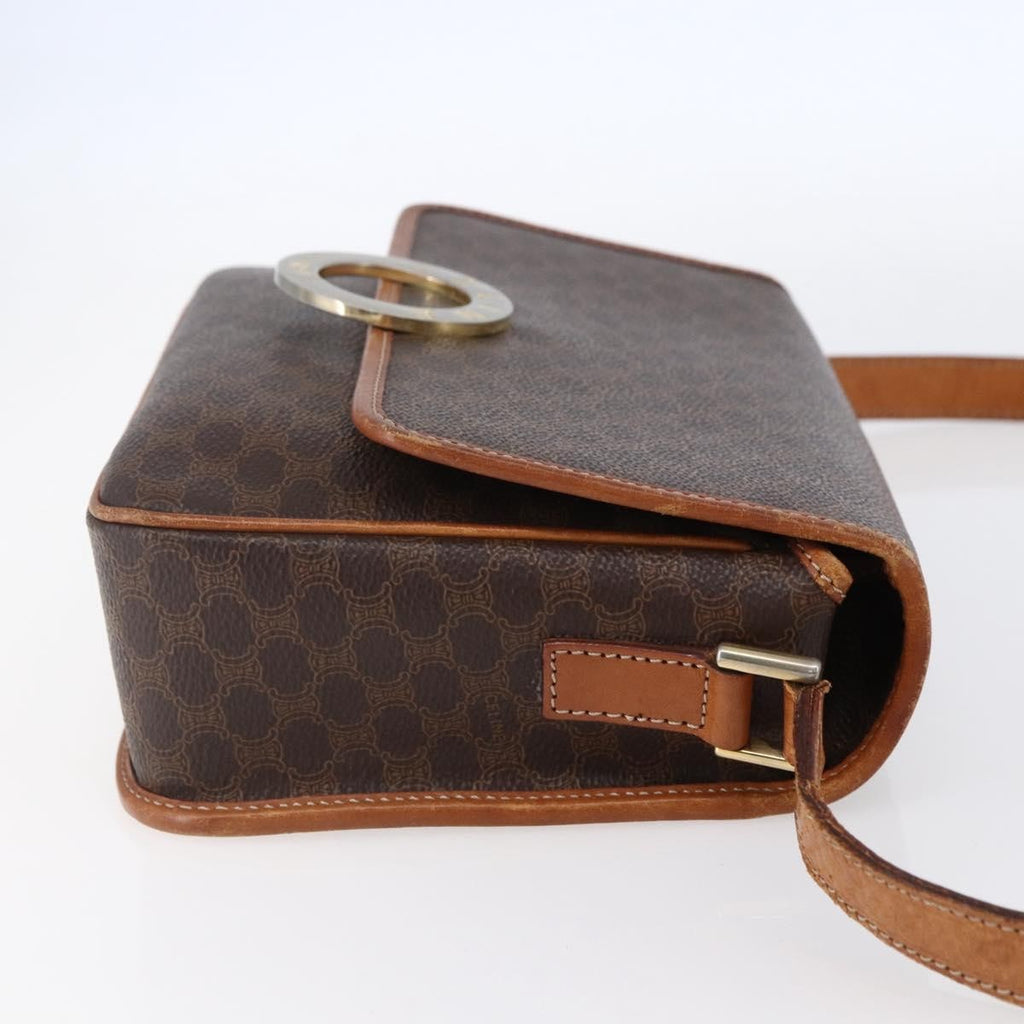 Celine Vintage Macadam Circle Logo Shoulder Bag Canvas And Leather Brown Canvas Shoulder Bag Bag