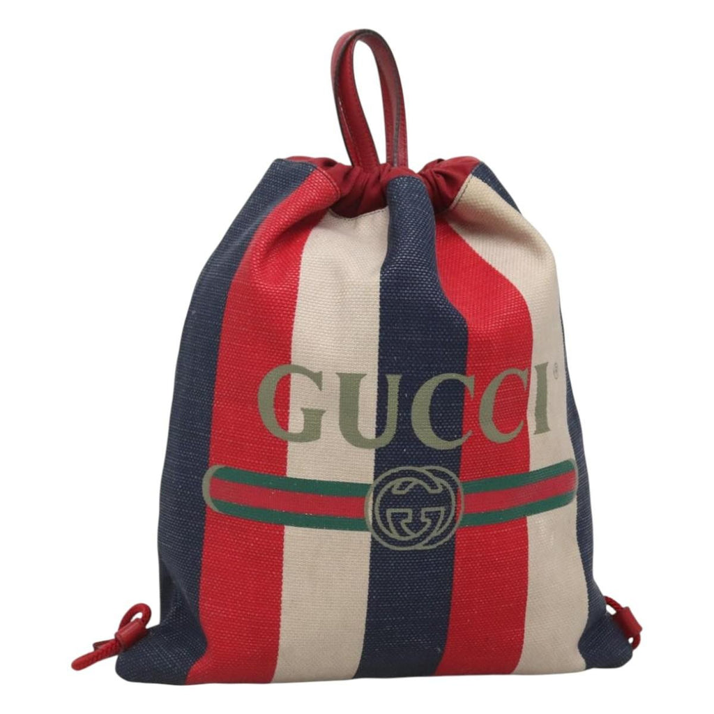Gucci Logo Drawstring Backpack Striped Canvas Multicolour Canvas Backpack Bag (Pre-Owned)