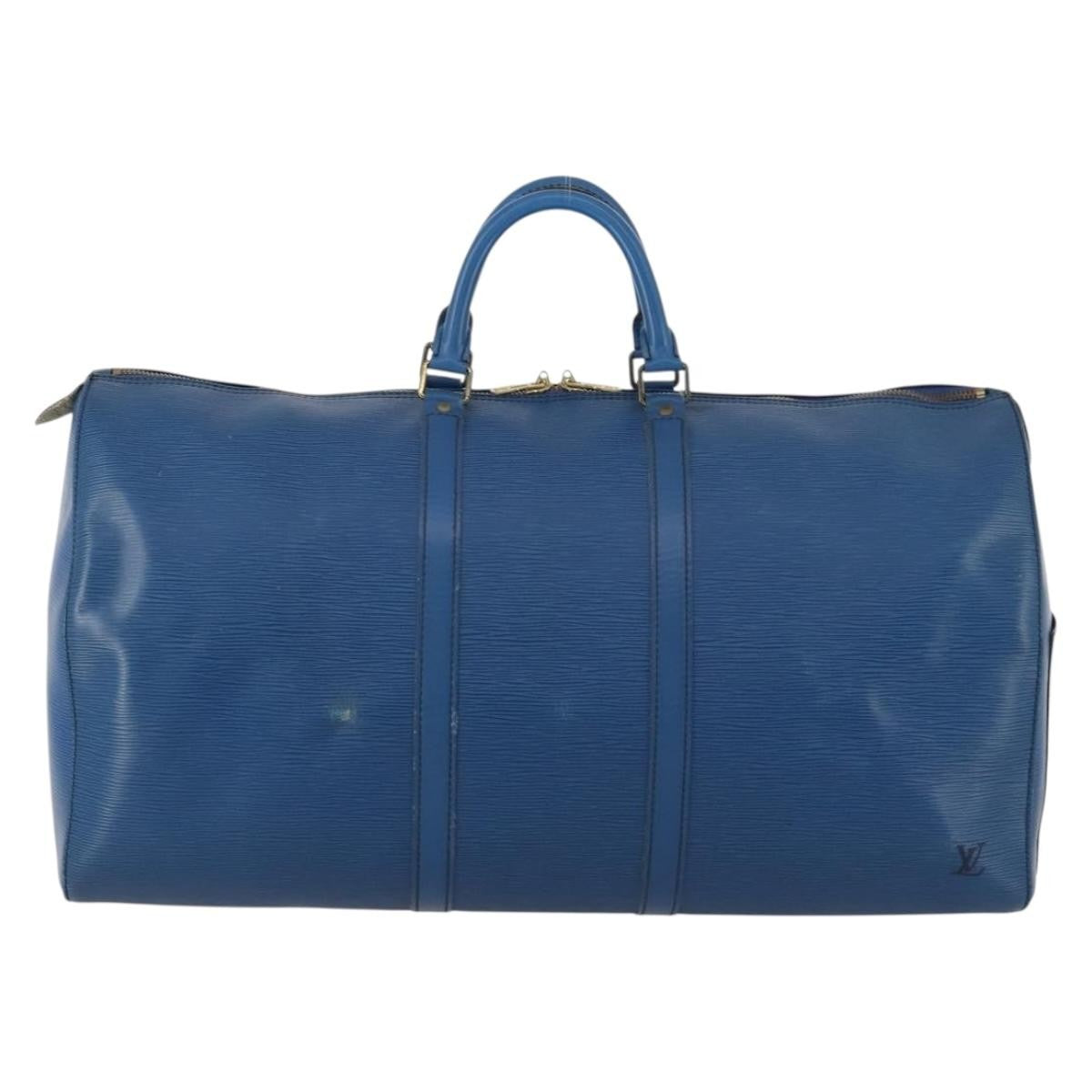 Louis Vuitton Keepall Bag Epi Leather Blue Leather Travel Bag
