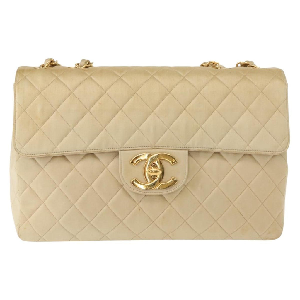 Chanel Vintage Classic Single Flap Bag Silk Beige Satin Shoulder Bag Bag