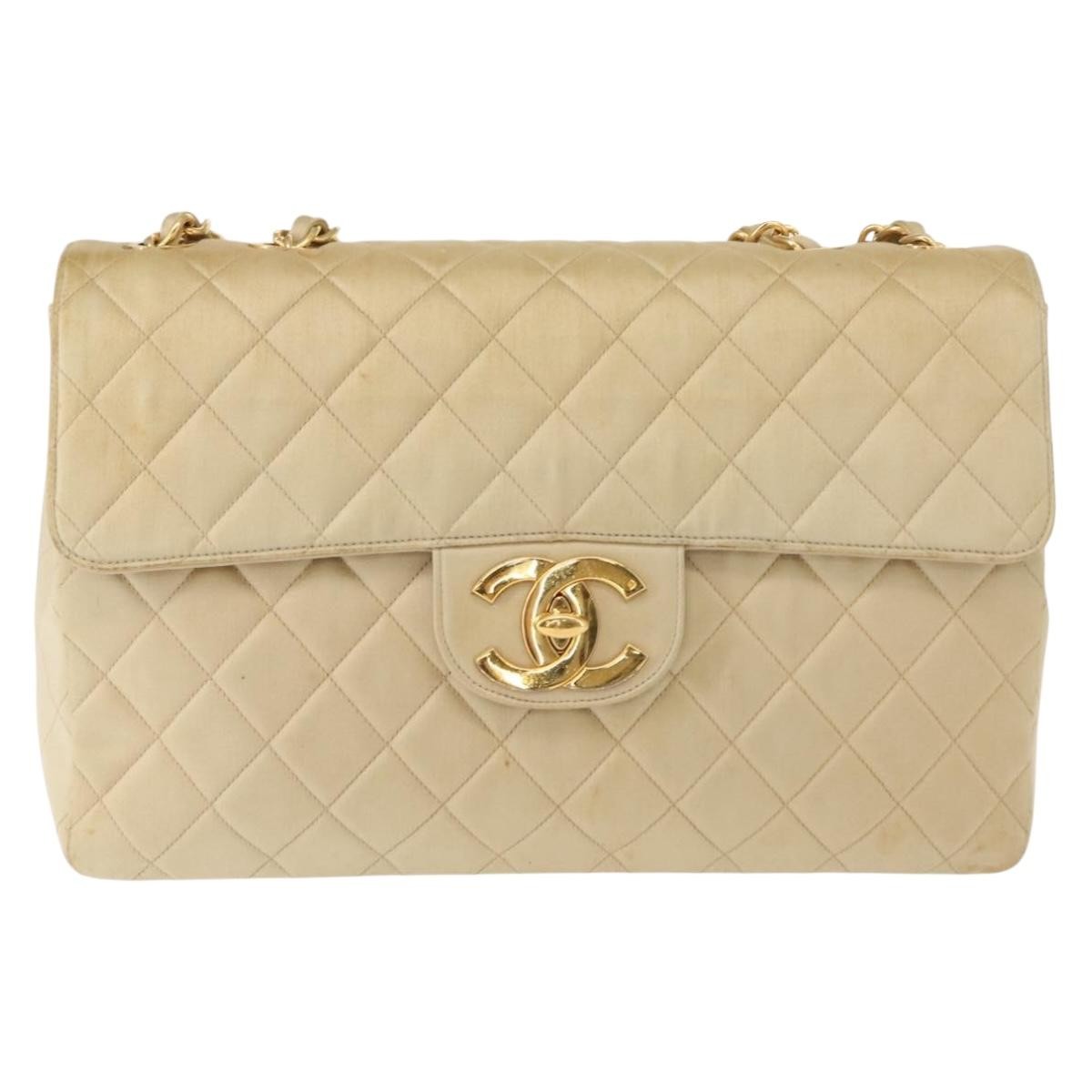 Chanel Vintage Classic Single Flap Bag Silk Beige Satin Shoulder Bag Bag