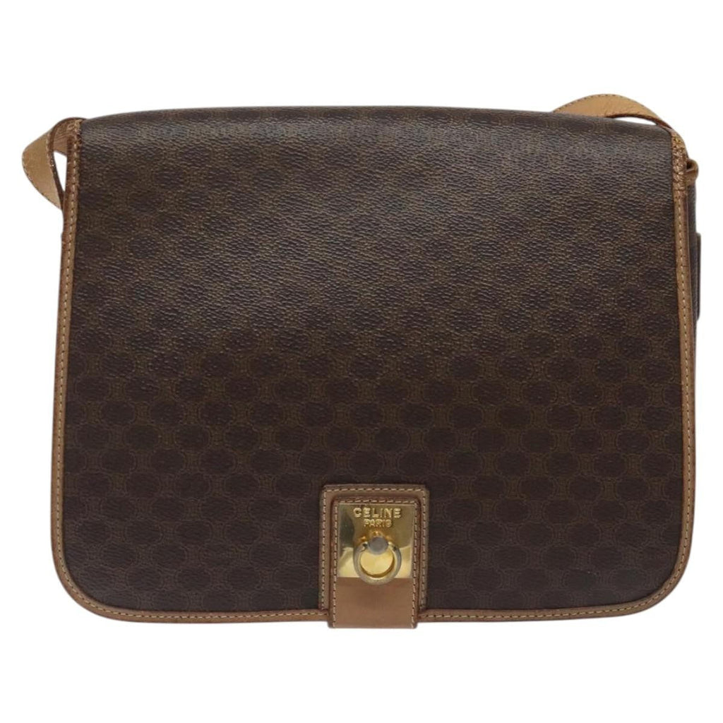 Celine Vintage Macadam Shoulder Bag Canvas And Leather Brown Canvas Shoulder Bag Bag