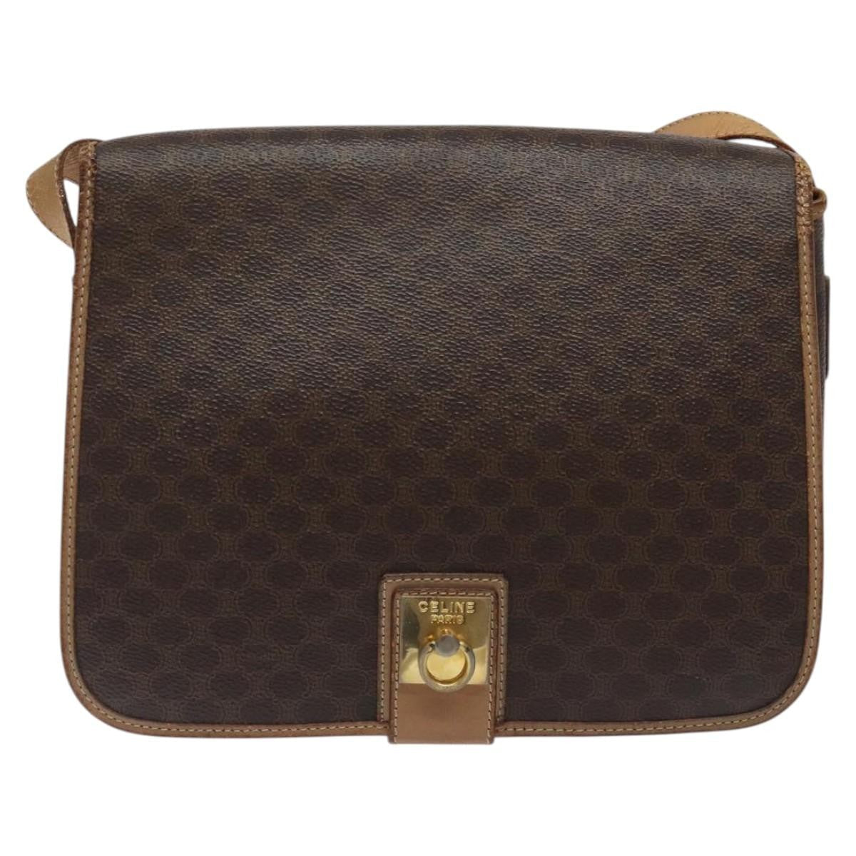 Celine Vintage Macadam Shoulder Bag Canvas And Leather Brown Canvas Shoulder Bag Bag