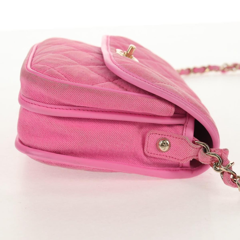 Chanel Flap Messenger Bag Quilted Denim Pink Canvas Shoulder Bag Bag