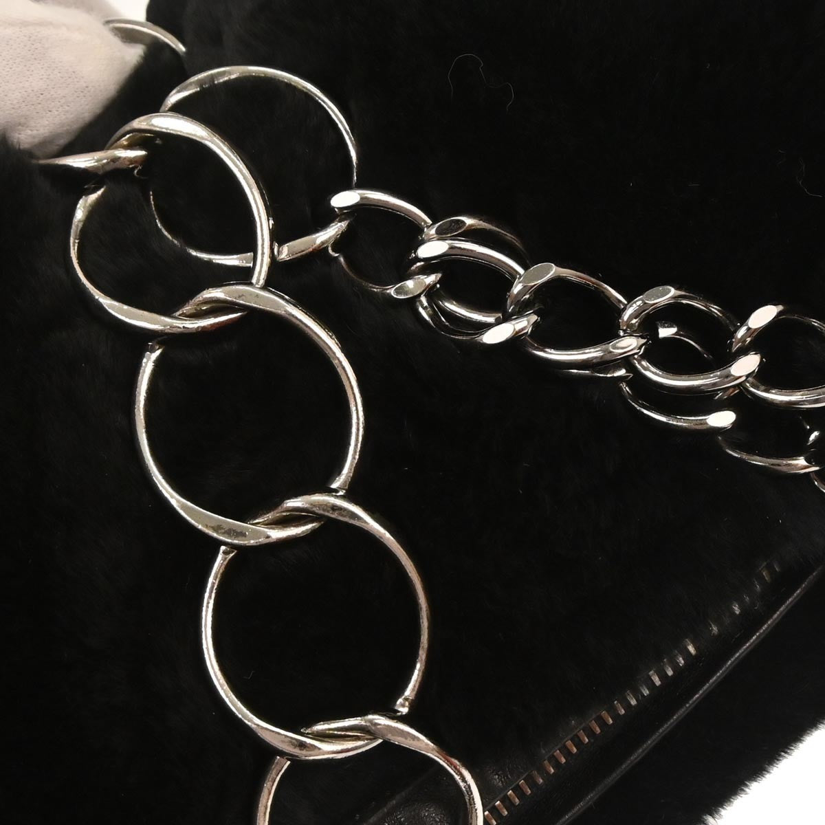 Chanel Chain Hobo Lapin Fur Black Fur Handbag
