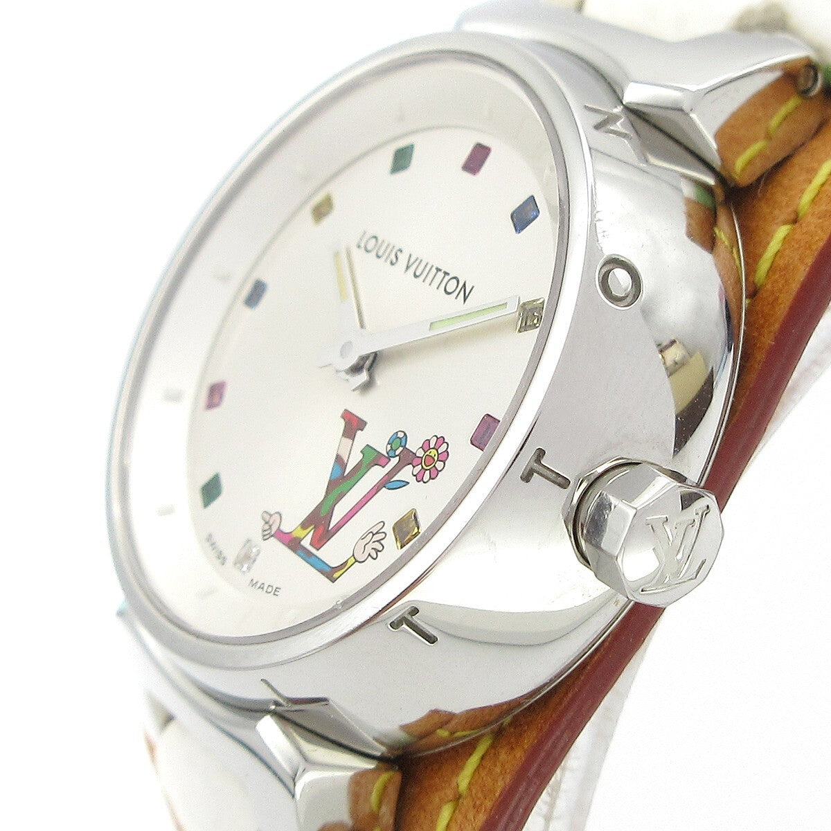 Louis Vuitton Tambour Quartz Watch Stainless Steel And Monogram Multicolor Watch