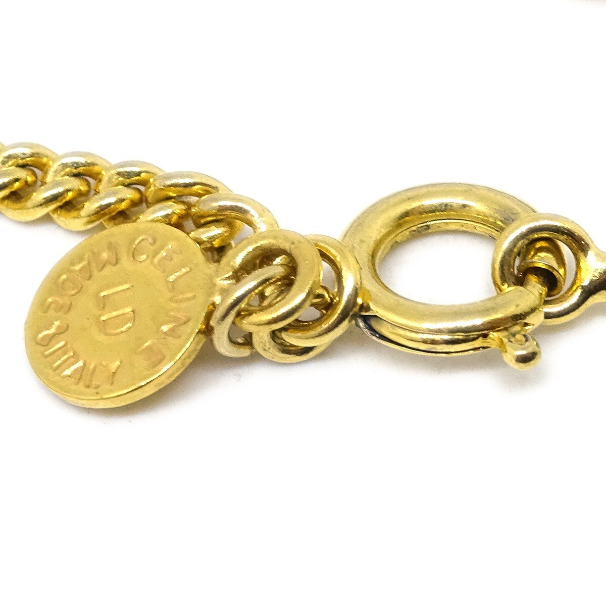 Celine Vintage Logo Circle Pendant Necklace Metal Gold Gold_Plated Necklace Jewelry