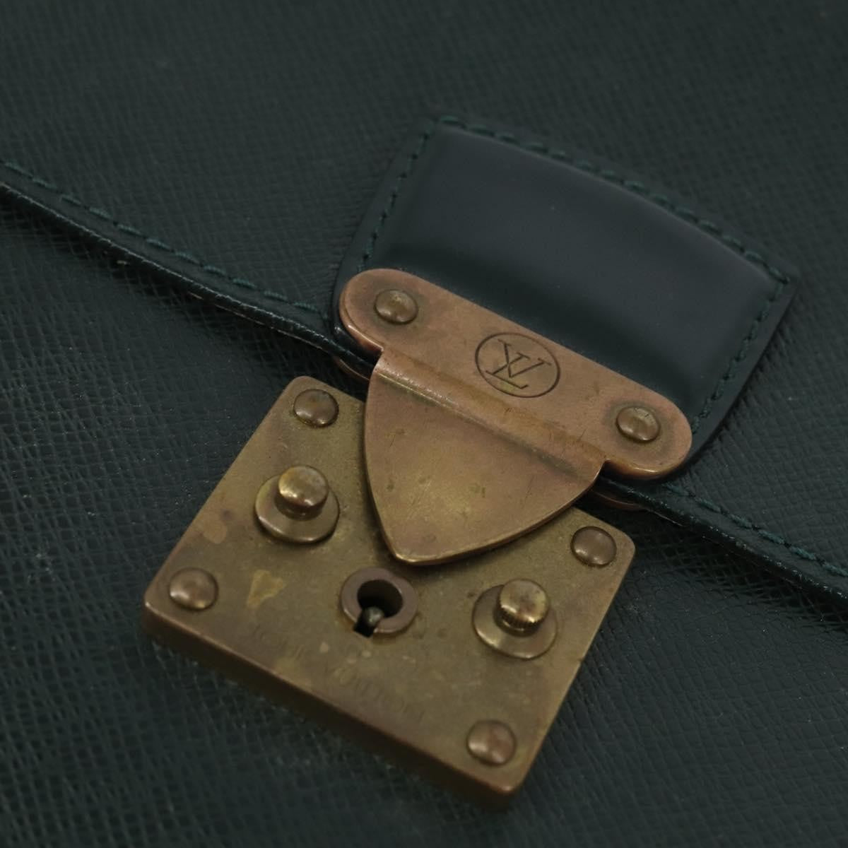 Louis Vuitton Serviette Kourad Briefcase Taiga Leather Green Leather Briefcase Bag