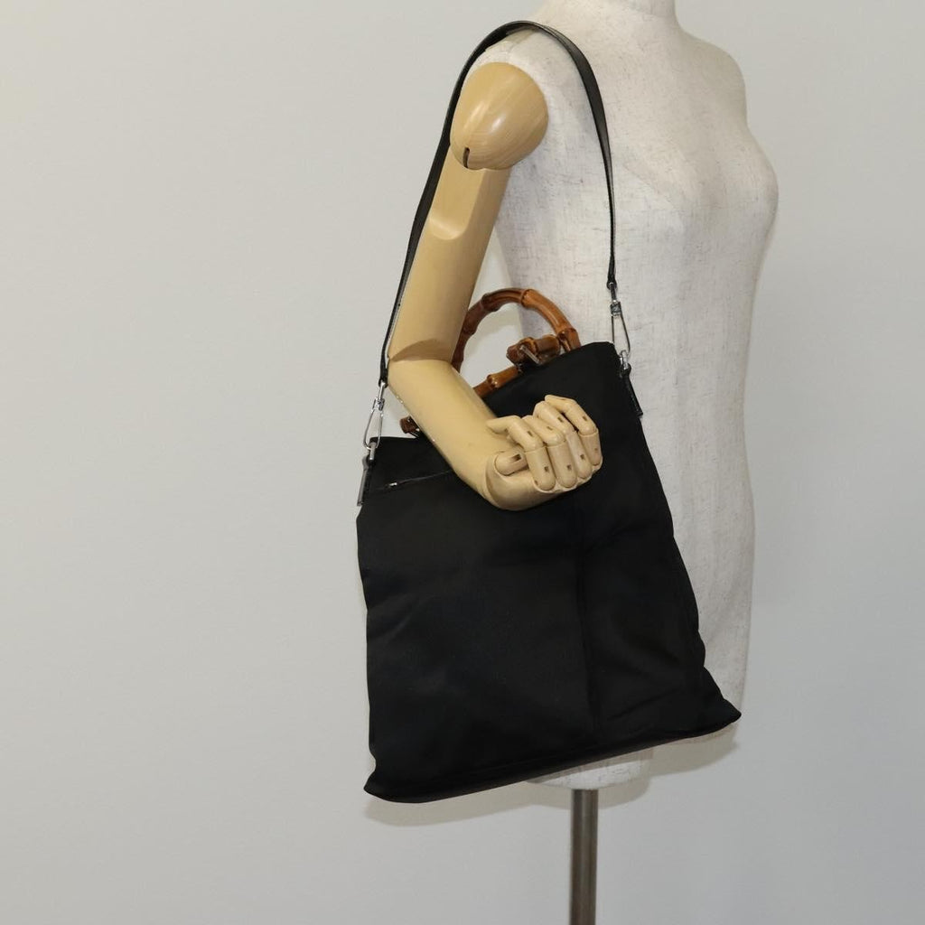 Gucci Vintage Bamboo Handle Bag Nylon Black Nylon Tote Bag Bag (Pre-Owned)