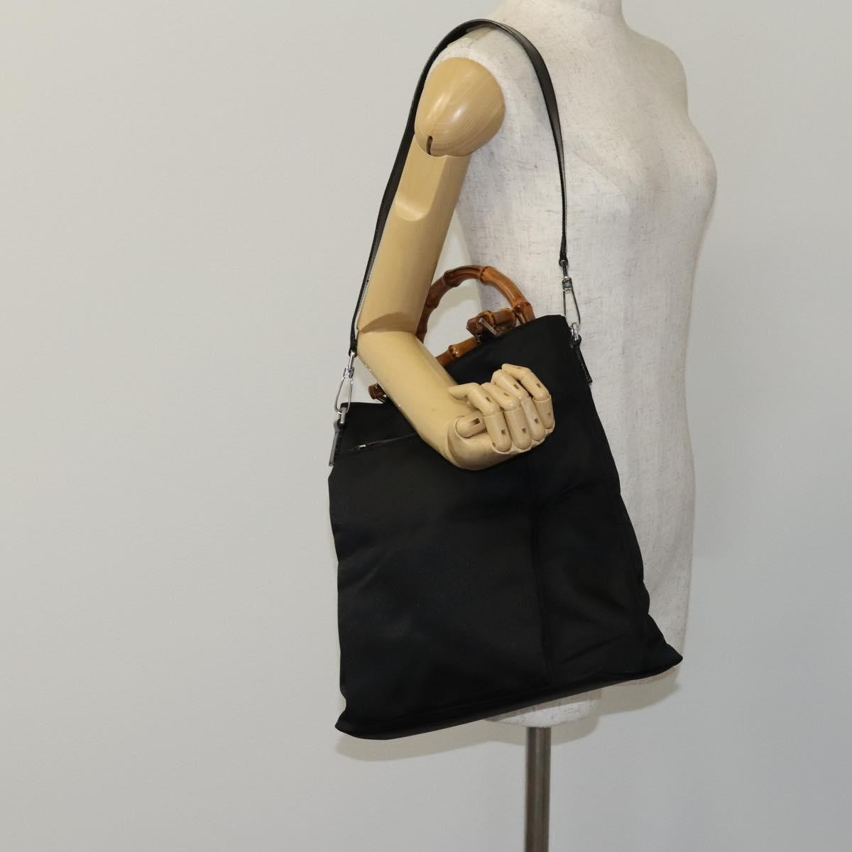 Gucci Vintage Bamboo Handle Bag Nylon Black Nylon Tote Bag Bag (Pre-Owned)