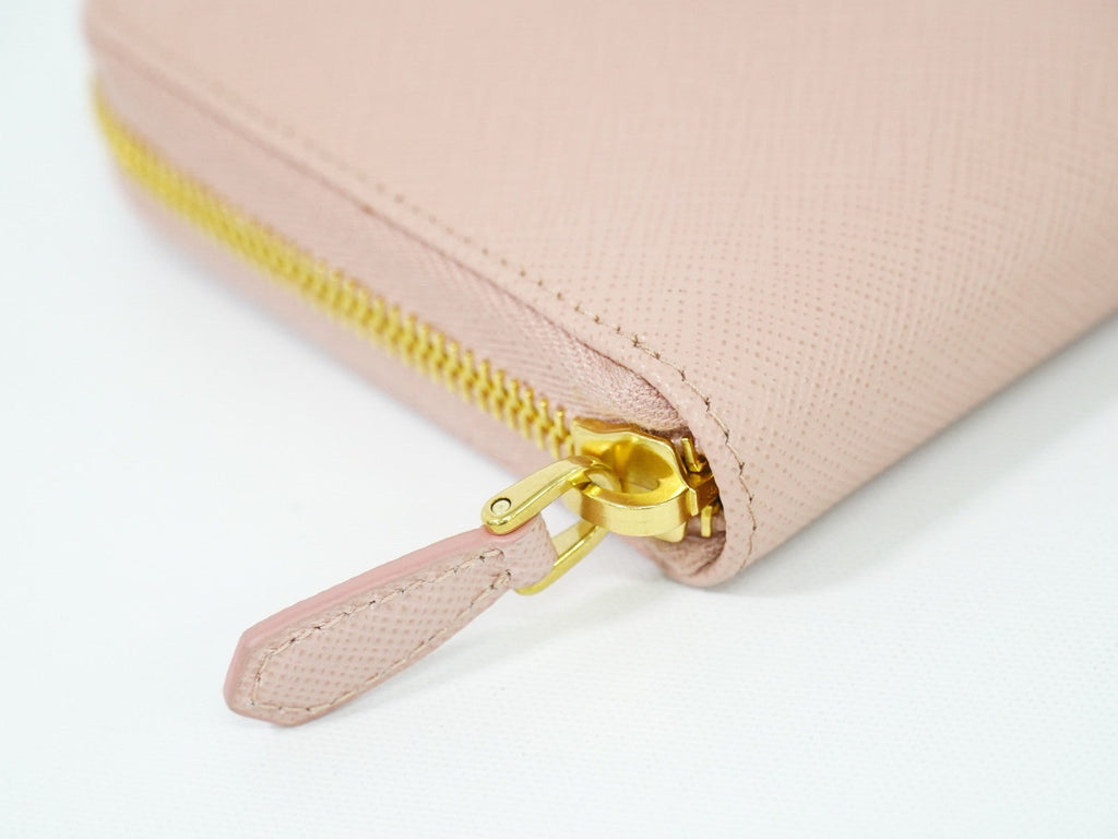 Prada Bow Zip Around Wallet Saffiano Leather Pink Leather Wallets Accessory