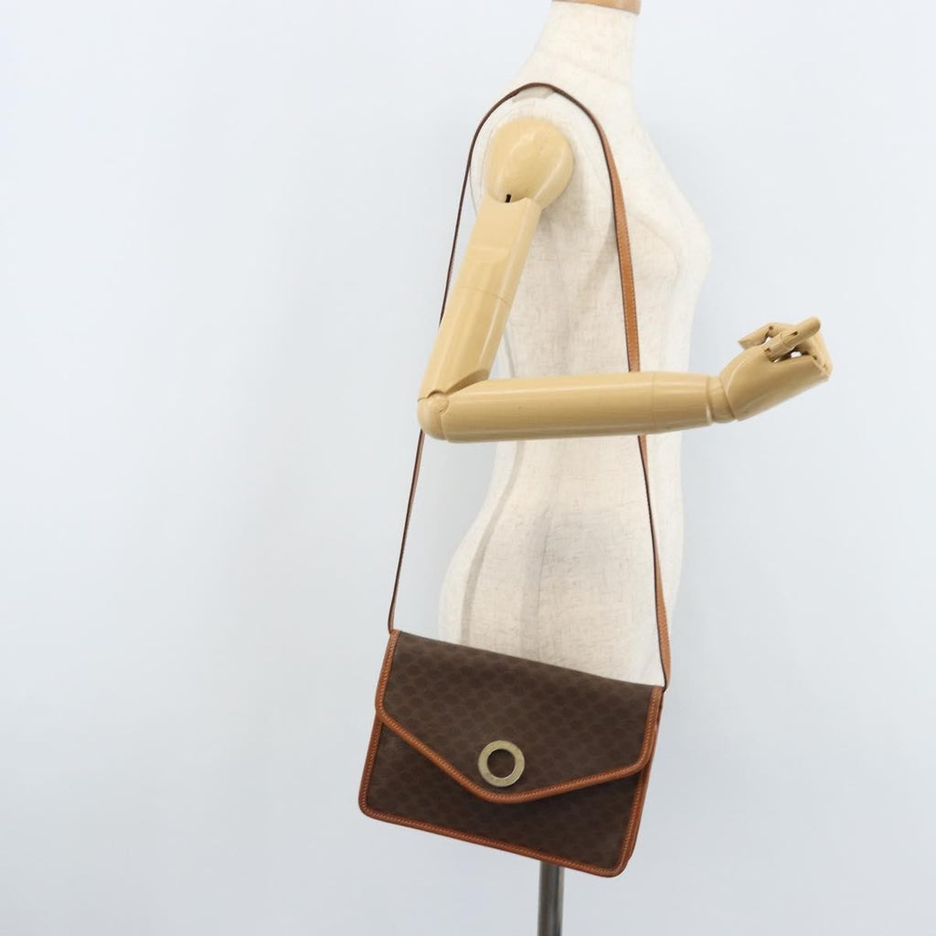 Celine Vintage Macadam Circle Logo Shoulder Bag Canvas And Leather Brown Canvas Shoulder Bag Bag