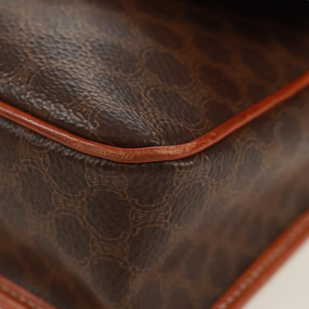 Celine Vintage Macadam Circle Logo Shoulder Bag Canvas And Leather Brown Canvas Shoulder Bag Bag