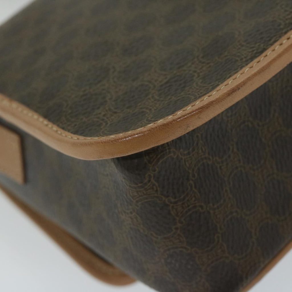 Celine Vintage Macadam Circle Logo Shoulder Bag Canvas And Leather Brown Canvas Shoulder Bag Bag