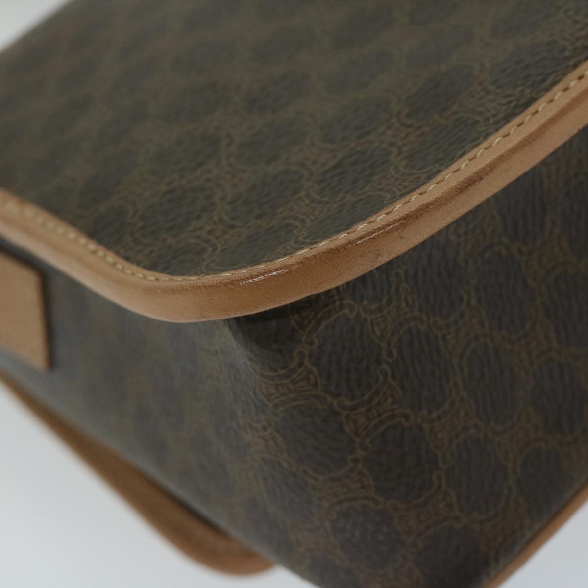Celine Vintage Macadam Circle Logo Shoulder Bag Canvas And Leather Brown Canvas Shoulder Bag Bag