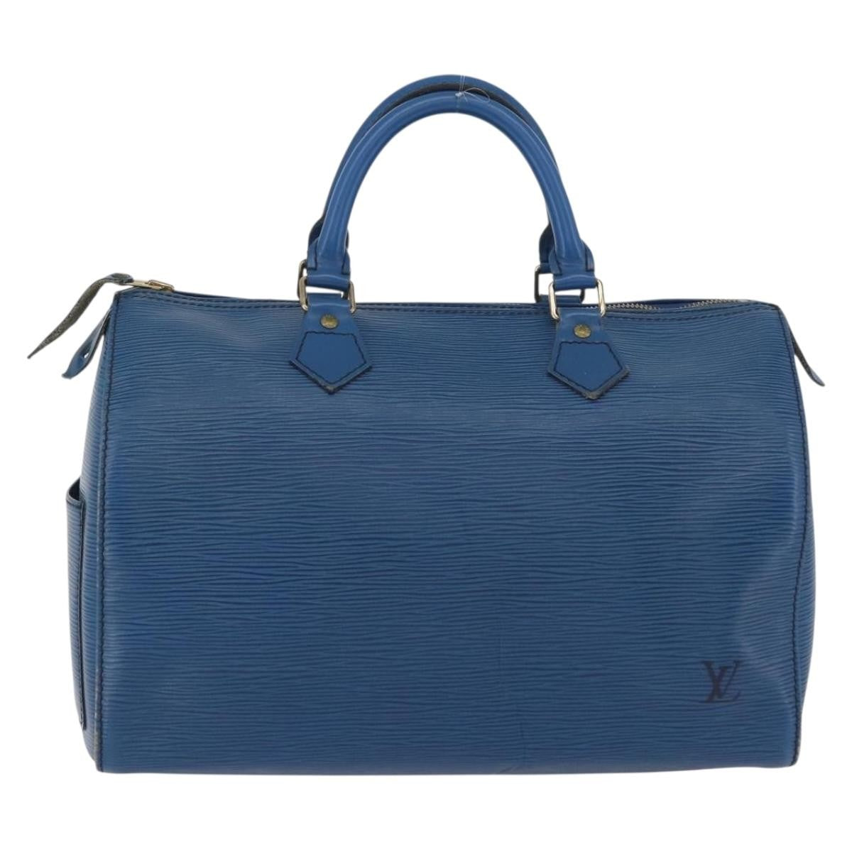 Louis Vuitton Speedy Handbag Epi Leather Blue Leather Handbag
