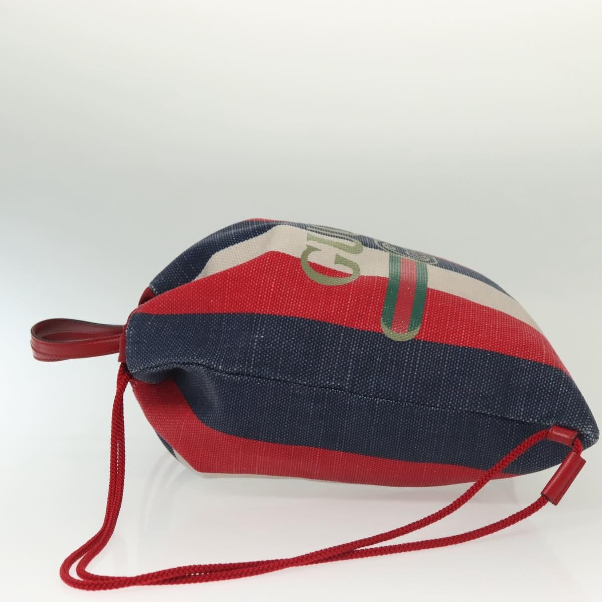 Gucci Logo Drawstring Backpack Striped Canvas Multicolour Canvas Backpack Bag (Pre-Owned)