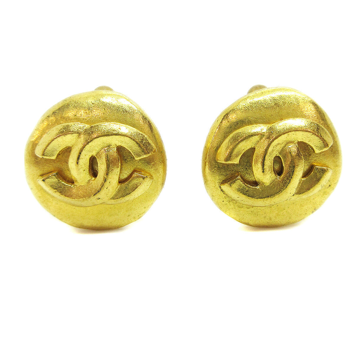 Chanel Vintage Cc Round Clip-On Earrings Metal Gold Gold_Plated Earrings Jewelry