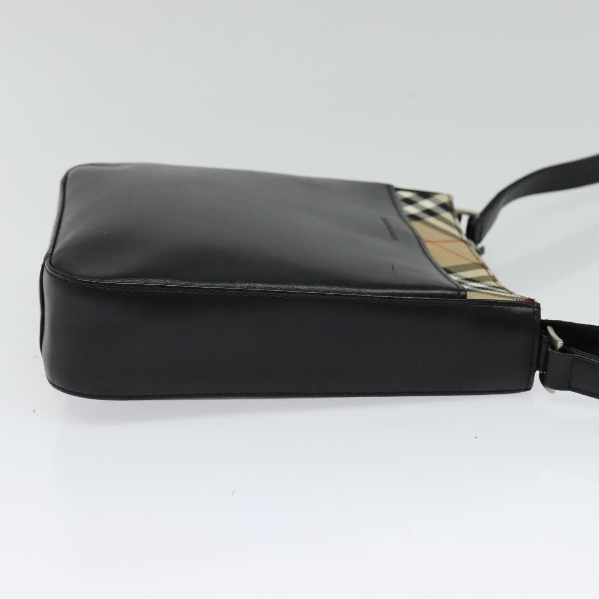 Burberry Front Pocket Flap Messenger Leather With Vintage Check Canvas Black Leather Bag