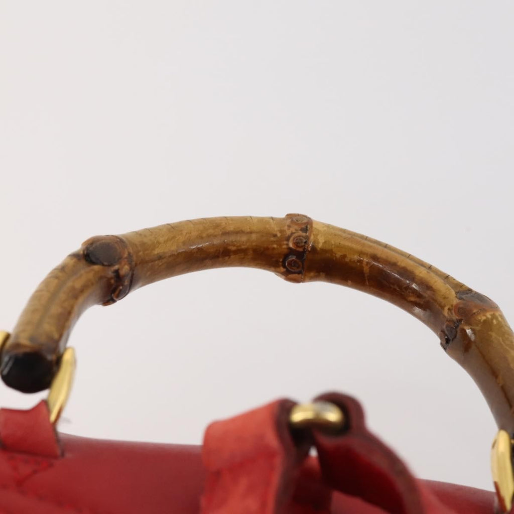 Gucci Vintage Bamboo Backpack Leather Red Leather Backpack Bag (Pre-Owned)