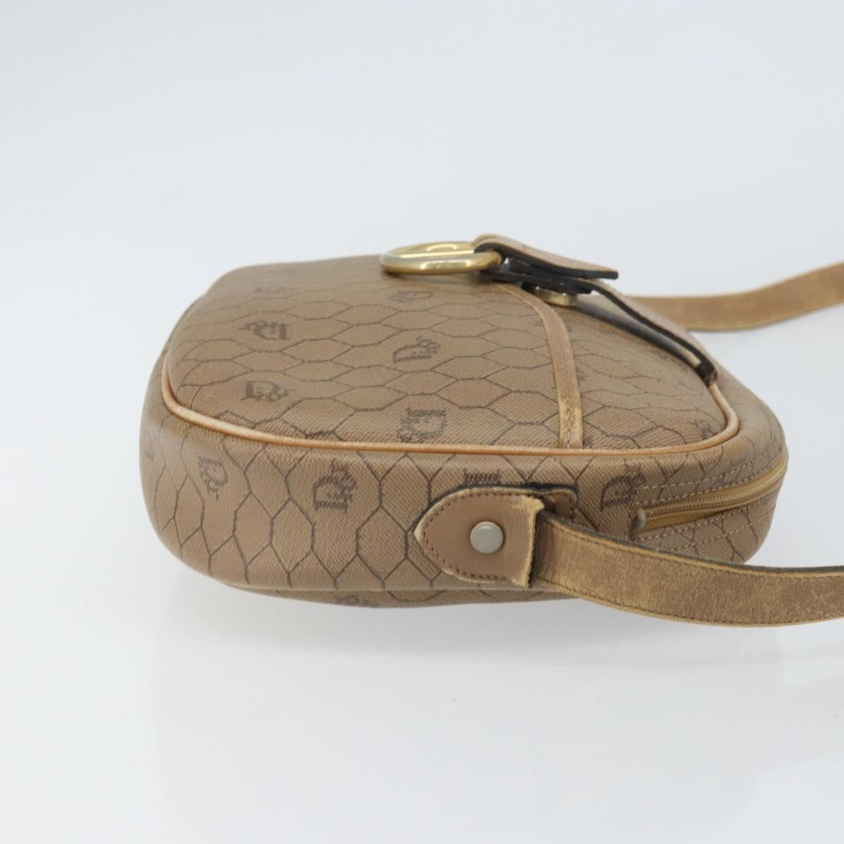 Christian Dior Vintage Honeycomb Shoulder Bag Canvas And Leather Beige Canvas Shoulder Bag Bag (Pre-Owned)