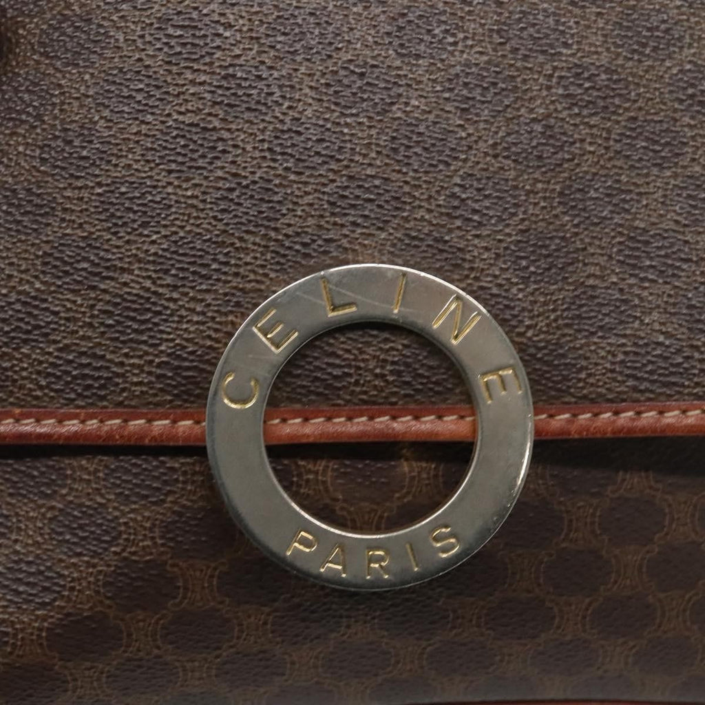 Celine Vintage Macadam Circle Logo Shoulder Bag Canvas And Leather Brown Canvas Shoulder Bag Bag