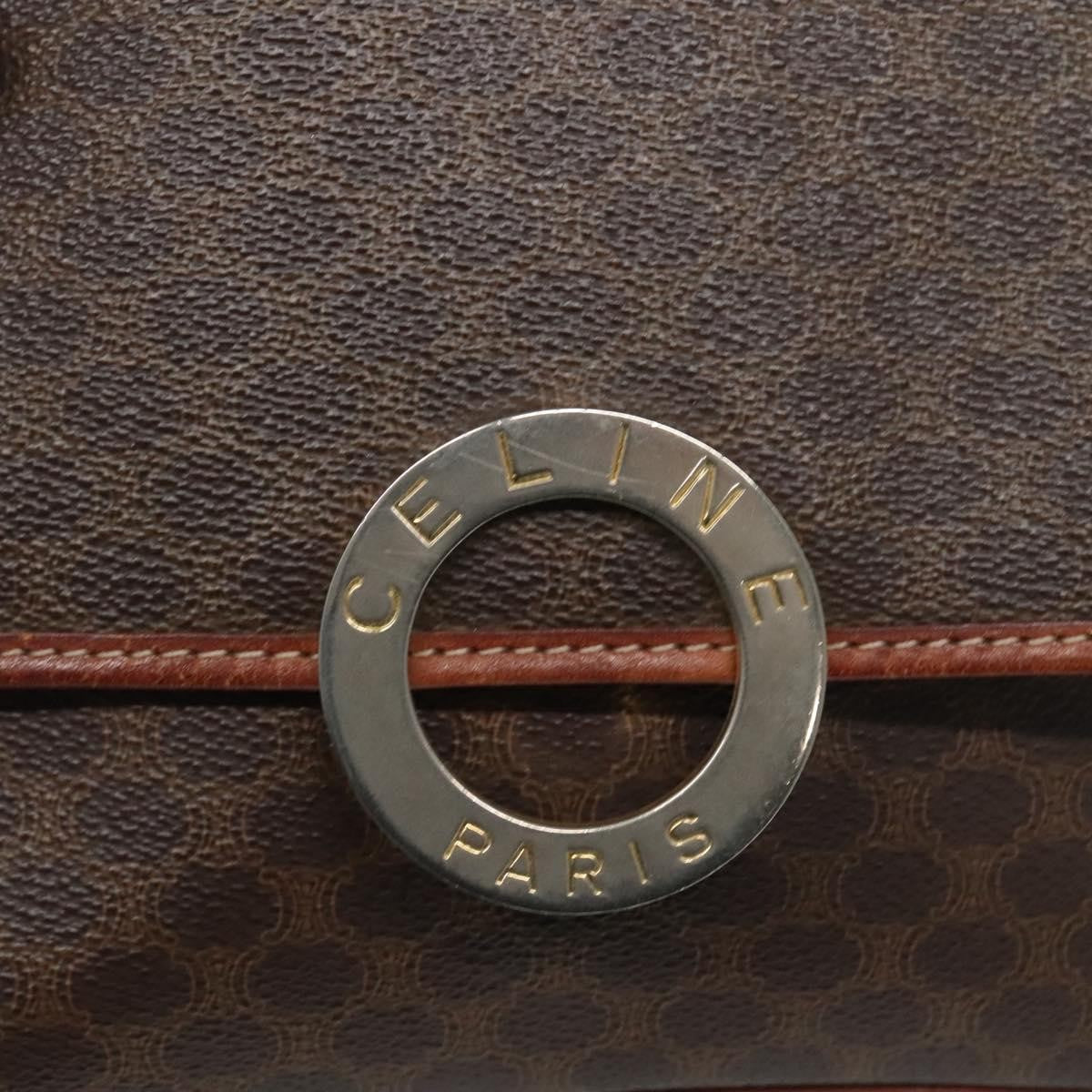 Celine Vintage Macadam Circle Logo Shoulder Bag Canvas And Leather Brown Canvas Shoulder Bag Bag