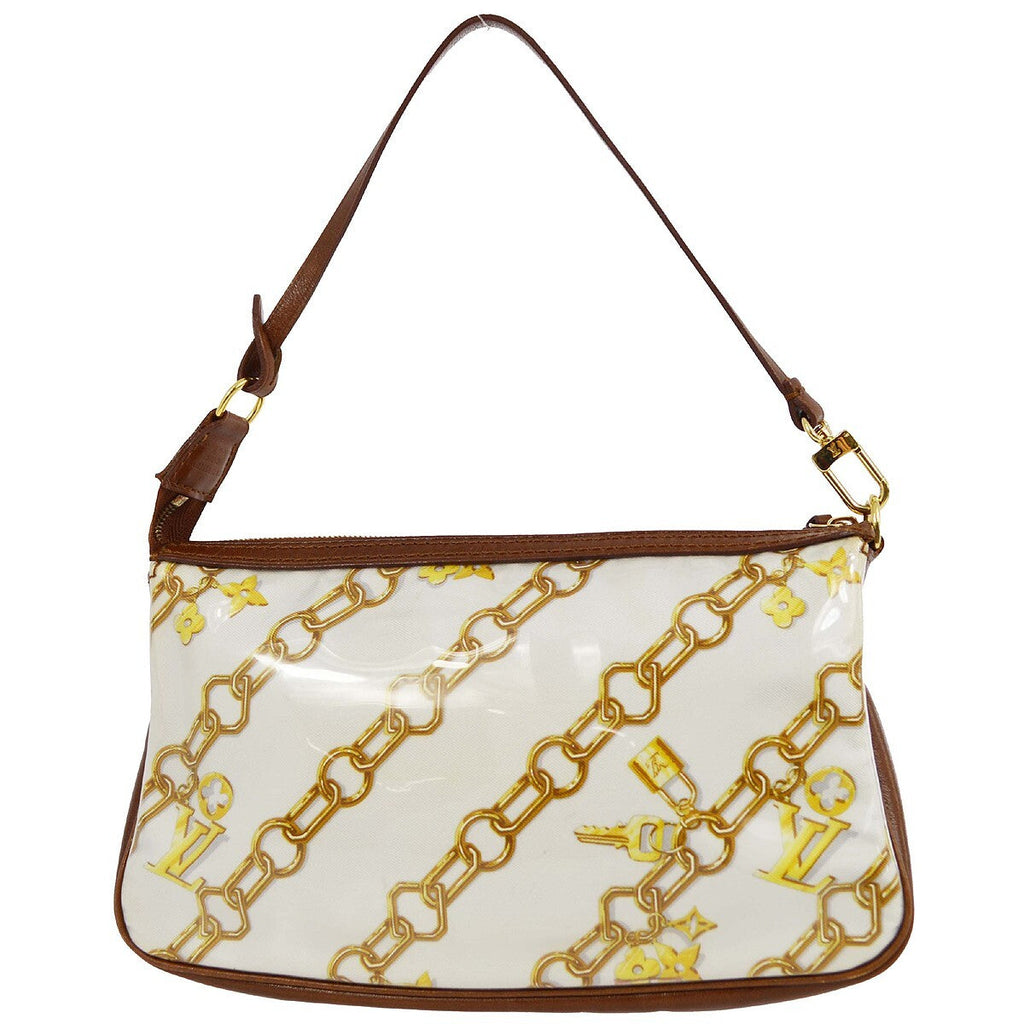 Louis Vuitton Charms Pochette Pvc Over Printed Silk Brown Leather Clutche & Pouche Bag