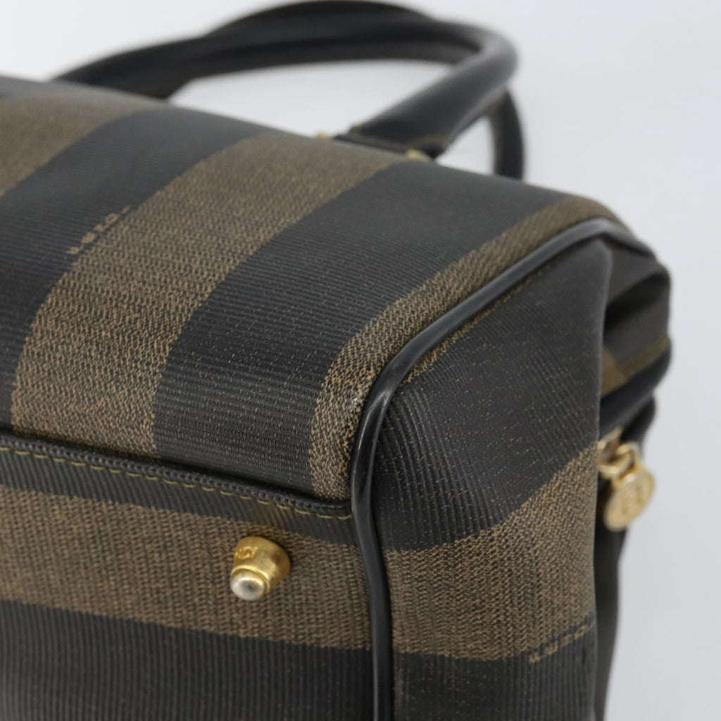 Fendi Vintage Pequin Boston Bag Coated Canvas Black Canvas Bag