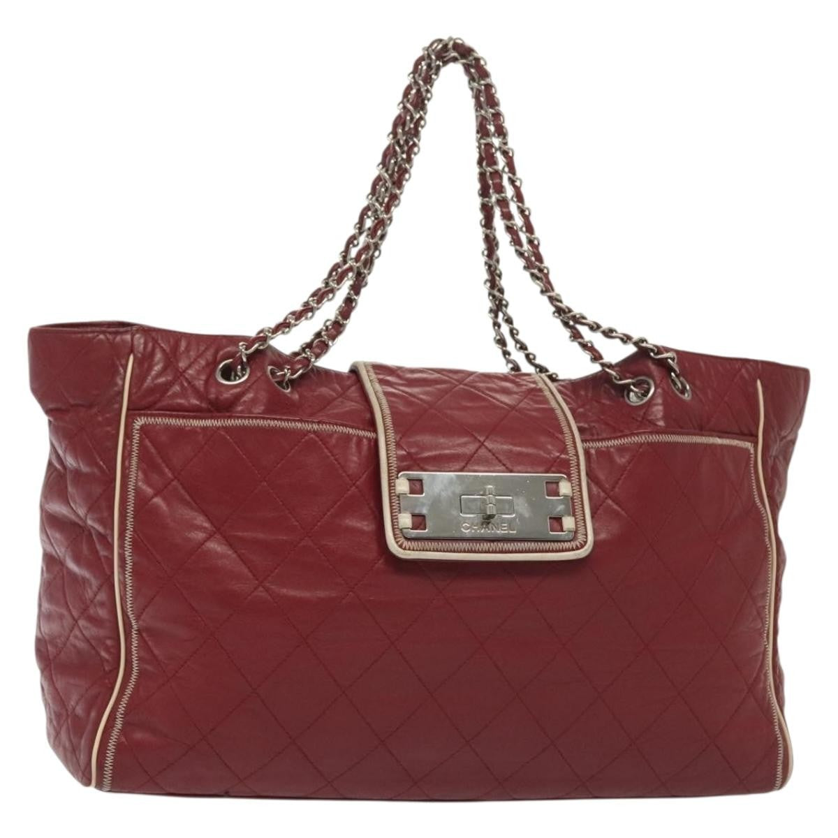 Chanel Vintage Reissue Chain Shopping Tote Leather Red Leather Bag