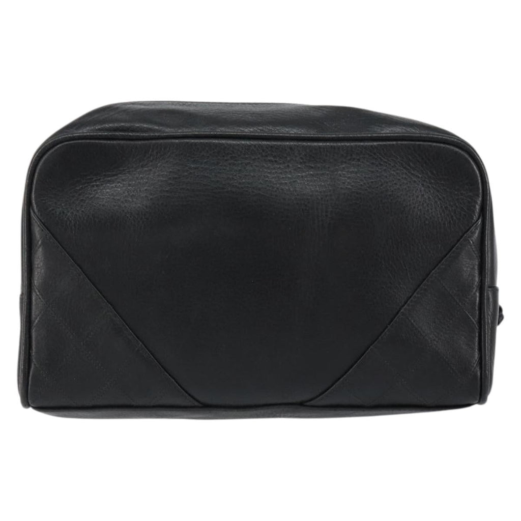 Chanel Vintage Toiletry Pouch Leather Black Leather Clutche & Pouche Bag