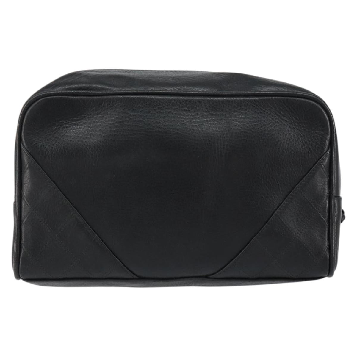 Chanel Vintage Toiletry Pouch Leather Black Leather Clutche & Pouche Bag