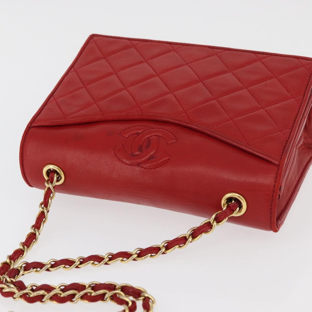 Chanel Vintage Cc Chain Full Flap Bag Quilted Leather Red Leather Shoulder Bag Bag