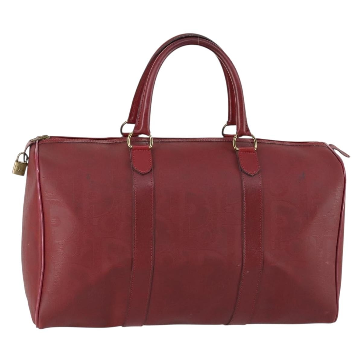 Christian Dior Vintage Trotter Duffle Bag Diorissimo Canvas Red Pvc Travel Bag Bag (Pre-Owned)