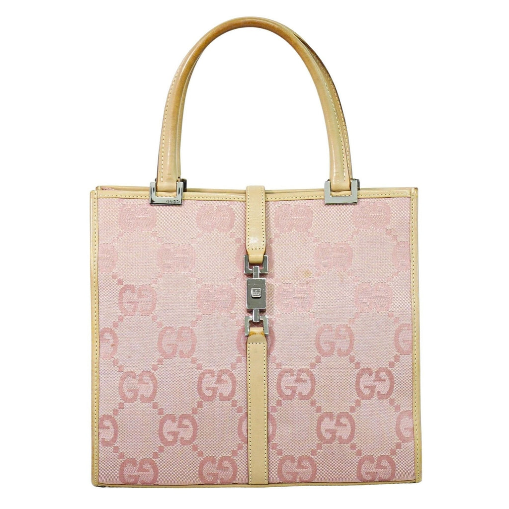 Gucci Jackie 1961 Tote Gg Denim And Leather Pink Canvas Handbag (Pre-Owned)