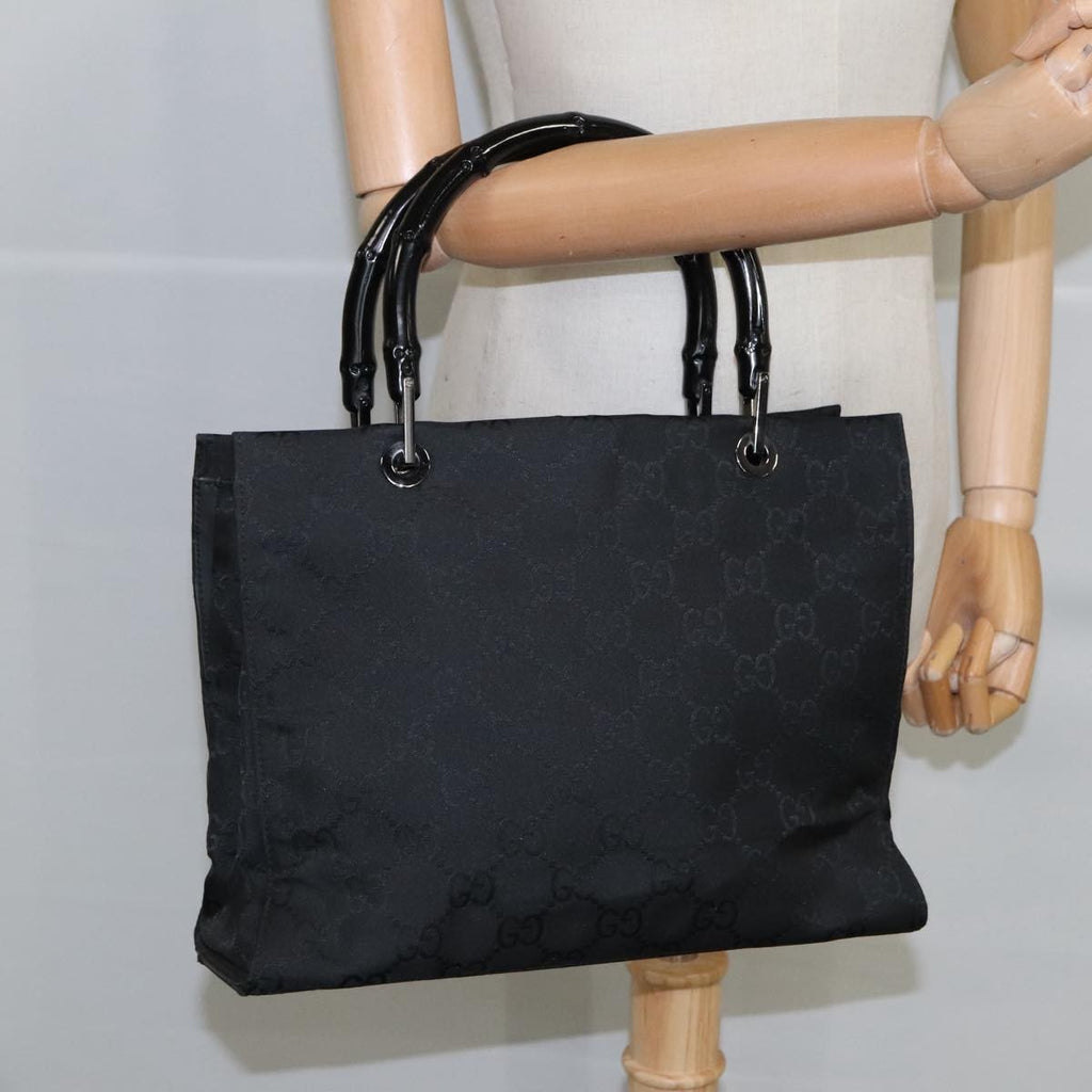 Gucci Vintage Bamboo Handle Tote Gg Nylon Black Nylon Tote Bag Bag (Pre-Owned)