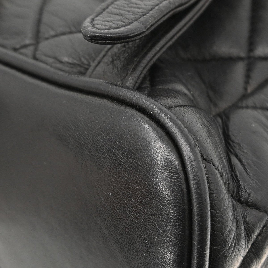 Chanel Duma Drawstring Backpack Quilted Leather Black Leather Backpack Bag