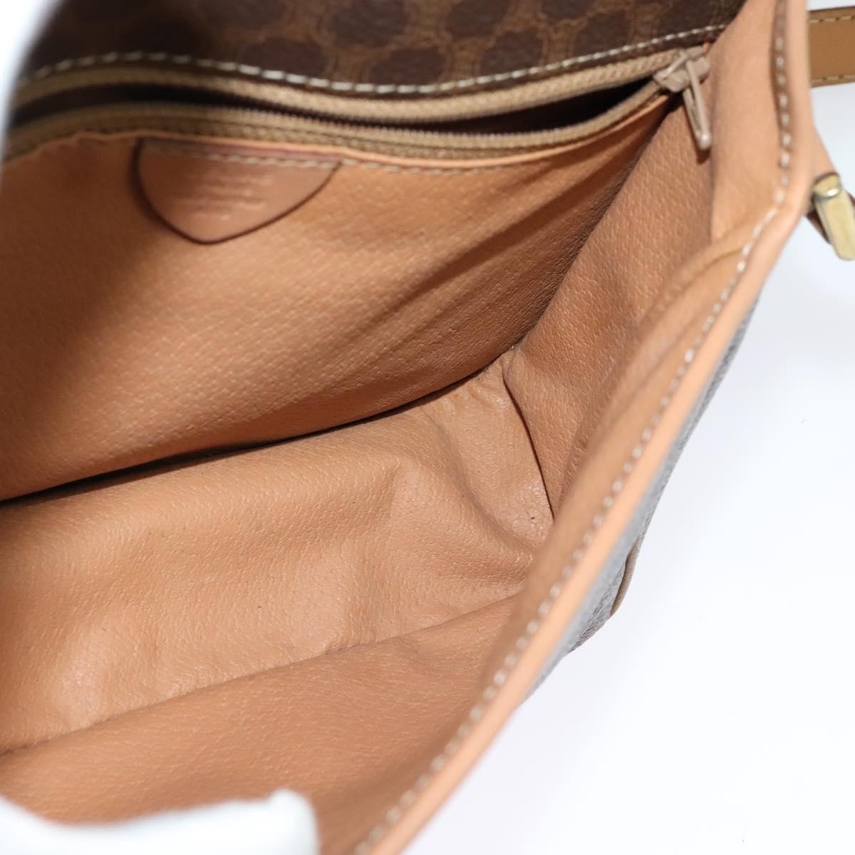 Celine Vintage Macadam Circle Logo Shoulder Bag Canvas And Leather Brown Canvas Shoulder Bag Bag